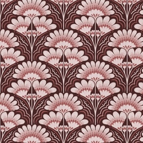 Fanfare Art Deco Floral - Dark Red - medium (8 inch W)