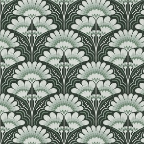 Fanfare Art Deco Floral - Forest Green - medium (8 inch W)