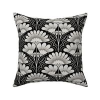 Fanfare Art Deco Floral - Silver and Black - medium (8 inch W)