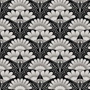 Fanfare Art Deco Floral - Silver and Black - medium (8 inch W)