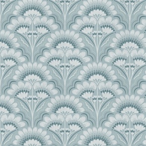 Fanfare Art Deco Floral - Dusty Blue-green - medium (8 inch W)