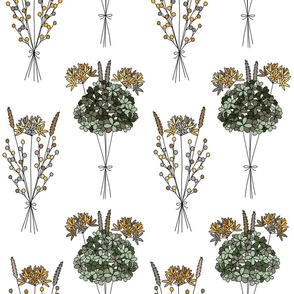 Bigger Scale Boho Floral Bouquet Design in Yellows, Greens and Browns