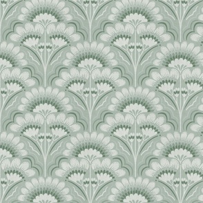 Fanfare Art Deco Floral - Light Green - medium (8 inch W)