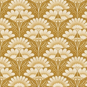 Fanfare Art Deco Floral - Mustard Yellow - medium (8 inch W)