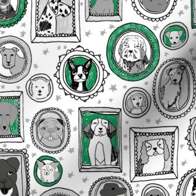 dog portraits  cute fabrics for dog person mixed dog breeds kelly green 