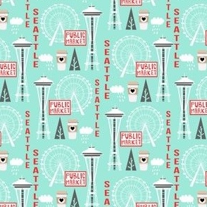 SMALL seattle tourist washington state vacation space needle america fabric light blue