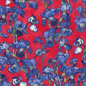 Vincent Van Gogh Irises on raspberry red background