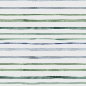 Watercolor Stripes in Blue Green Medium