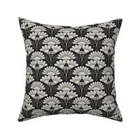 Fanfare Art Deco Floral - Silver and Black - small  (4inch W)