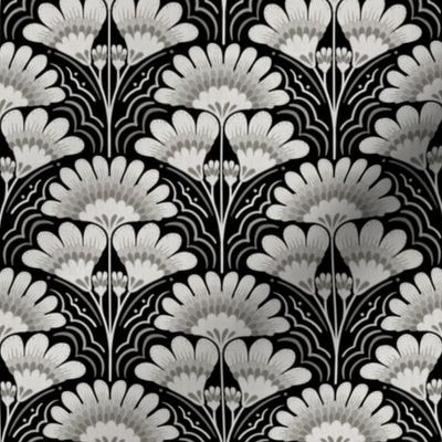 Fanfare Art Deco Floral - Silver and Black - small  (4inch W)