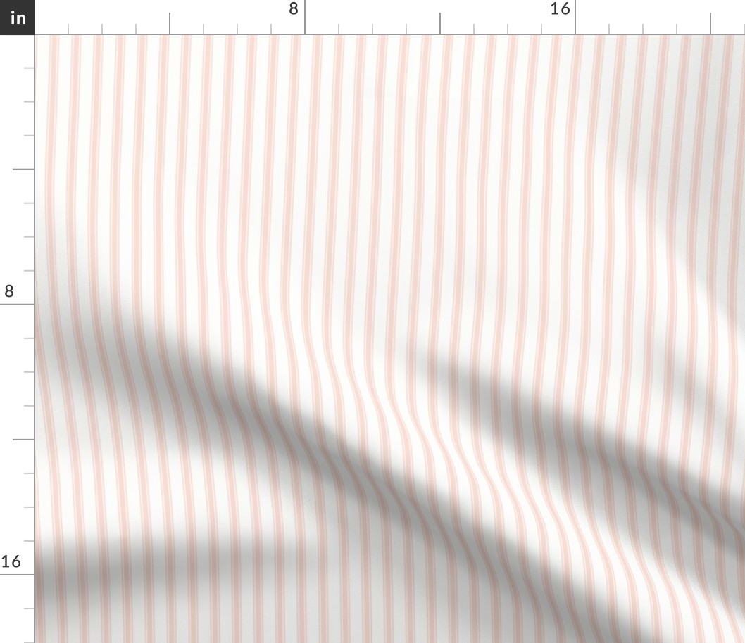 Ticking Stripe: Shell Pink & Cream, Coppery Pink Pillow Ticking