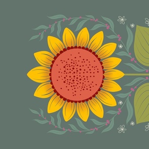 Folk Florals Tea Towel Sunflower Olive