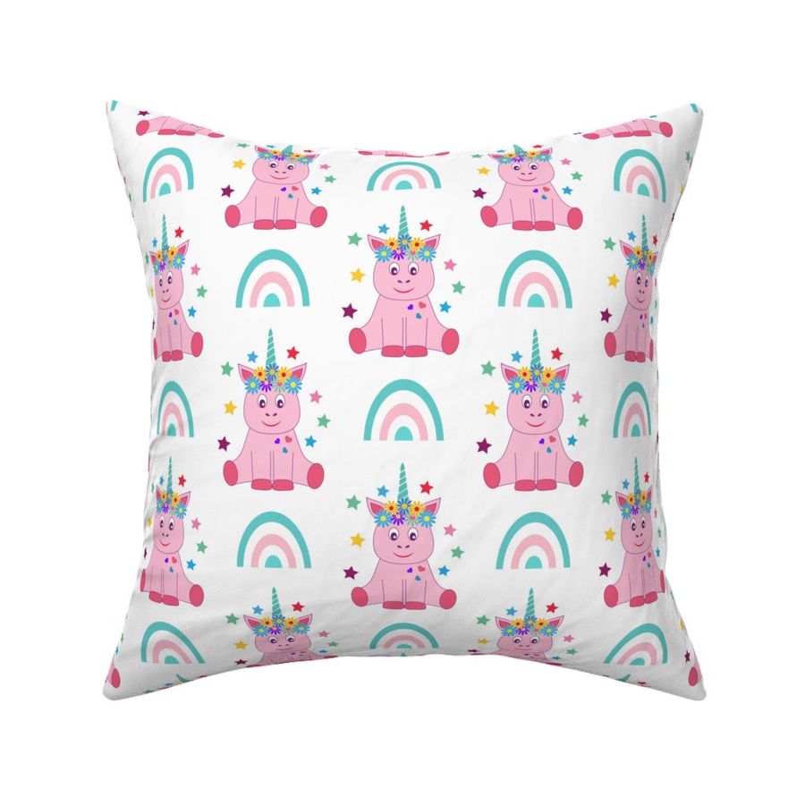 Pink unicorns and rainbows collection on white 