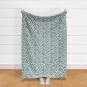 small scale tropical mermaid blue linen