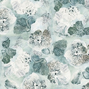 Large - Rose of sharon pattern:  seaglass
