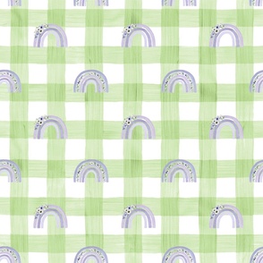 purple rainbow green gingham