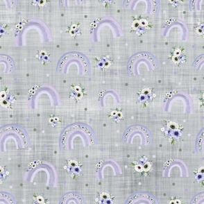 floral rainbow grey linen