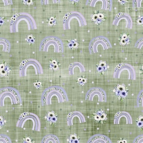 floral rainbow olive linen