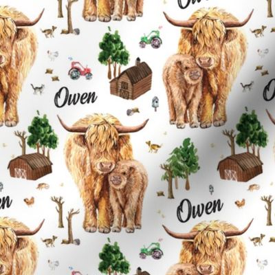 3.5" personalized highland cattle farm, Scottish cow - Owen