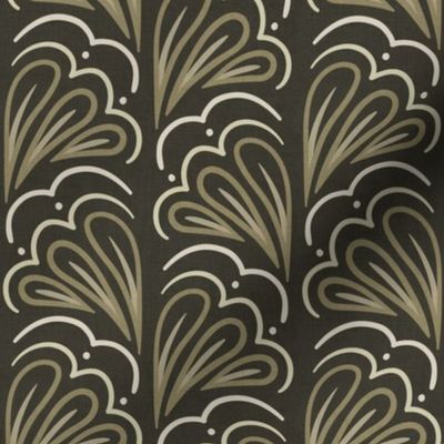 Fanfare Light Gold on Charcoal - Art Deco Half-fan - medium (5.3inch W)