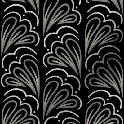 Fanfare Silver on Black - Art Deco Half-fan - medium (5.3inch W)