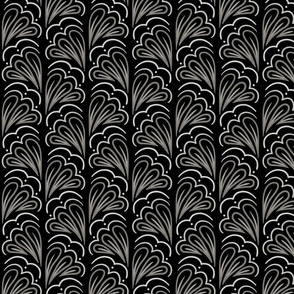 Fanfare Silver on Black - Art Deco Half-fan - medium (5.3inch W)