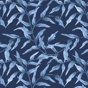 Watercolor Willow Porcelain Blue on Dark Blue