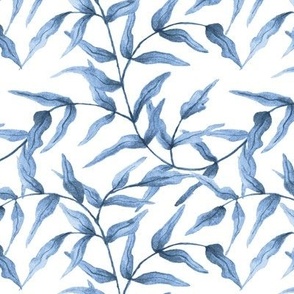 Watercolor Willow Porcelain Blue on White