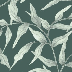 Watercolor Willow Sage on Forest Green