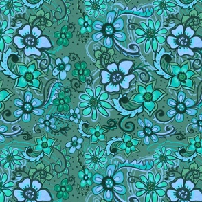 Blue green boho floral