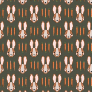 Bunnies & Carrots Md | Brown Bunnies on Dark Green