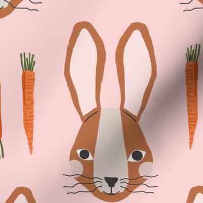 Bunnies & Carrots XLg | Brown Bunnies on Pink