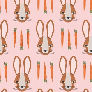 Bunnies & Carrots XLg | Brown Bunnies on Pink