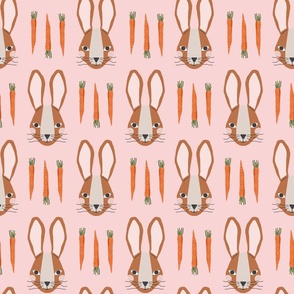 Bunnies & Carrots Lg | Brown Bunnies on Pink