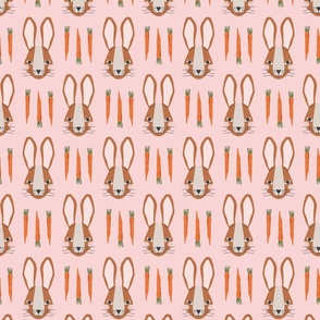 Bunnies & Carrots Md | Brown Bunnies on Pink