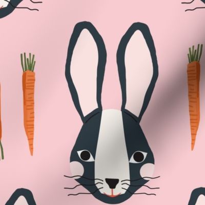 Bunnies & Carrots XLg | Midnight Bunnies on Pink
