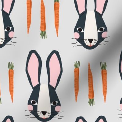 Bunnies & Carrots Lg | Midnight Bunnies on Grey