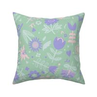 Pastel Fantasy Flowers Tossed-Green-Large