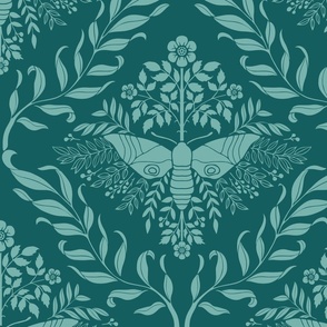 Damask, Moth and Roses, Emerald Green, Shabby Chic