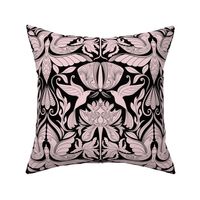 Petal Cotton Candy Pink and Black Bird Damask