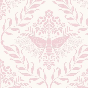 Damask, Moth and Roses in Cotton Candy and White 