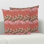Large - Pink Echinacea Flowers and Ladybugs on Coral Linen background