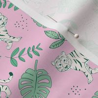 Tropical garden and tigers kids wild animals nursery design mint green pink summer