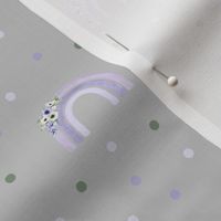small scale purple rainbow polka dots pale grey