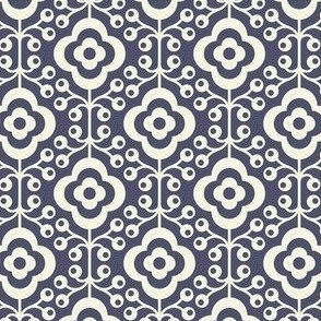 0779 - white folk flowers on navy