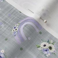 small scale rotate floral rainbow grey linen