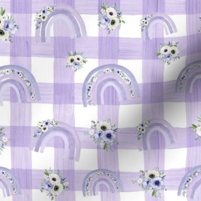 small scale rotate floral purple gingham