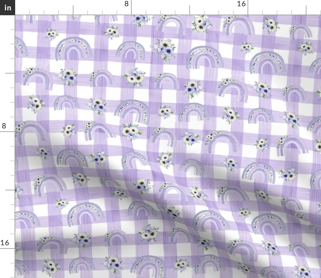 small scale rotate floral purple gingham