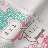 Sakura Cats -Small- Cherry Blossom- Spring- Japanese Manekineko- Lucky Cat- Japan- Pink- Mint- Cotton Candy- Seaglass- Wallpaper- Home Decor Fabric- Kidcore- Kawaii- Cute