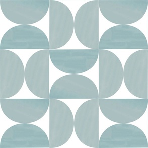 Watercolour Bauhaus Semi Circles - Teal  - Inflexion Morning Mist 